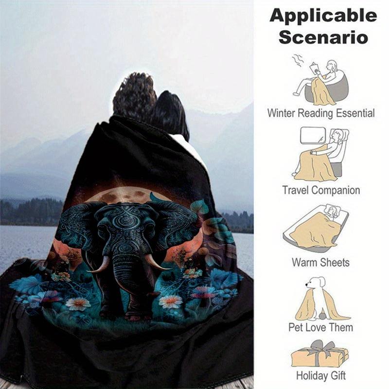 1pc Elephant Printing Lightweight Flannel Blanket, Comfortable and Warm Blanket, for Camping Sofa Bed and Couch Office, Gift
