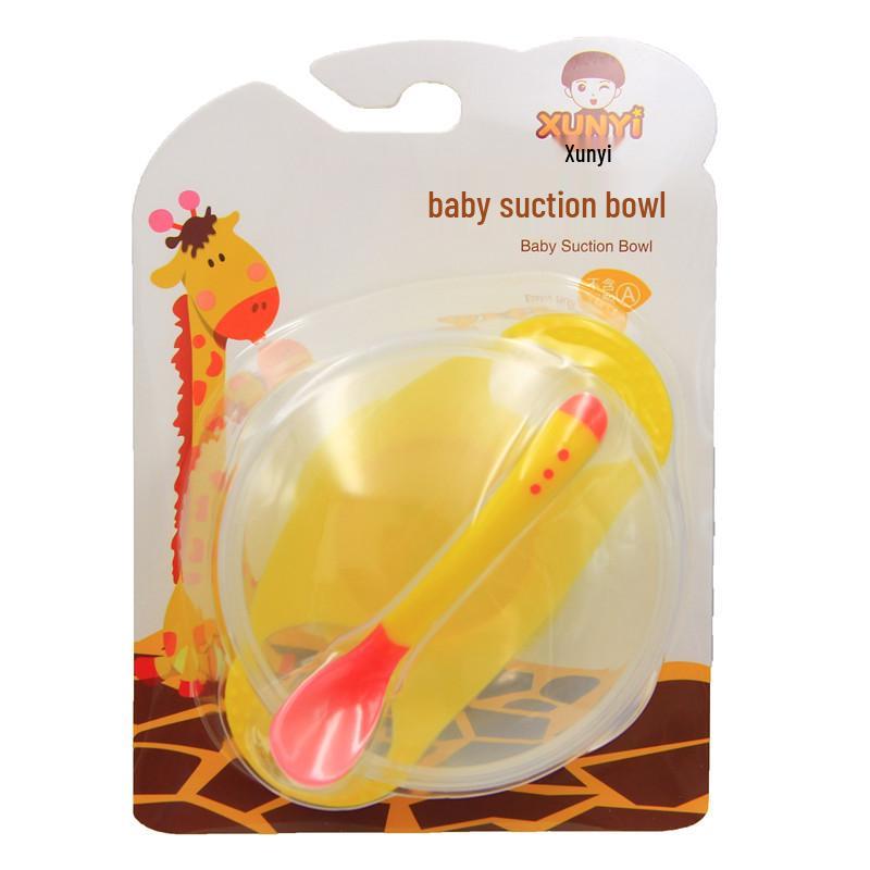 Non-Slip Suction Bowl Set: Drop-Proof Bowl, Lid, Temp-Sensitive Spoon & Fork for Infants & Toddlers