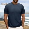 Tops masculinos de verão, malha, gola redonda, manga curta, cor sólida, nervurada, camiseta elástica, ajuste fino, pulôver, roupas casuais para o dia a dia