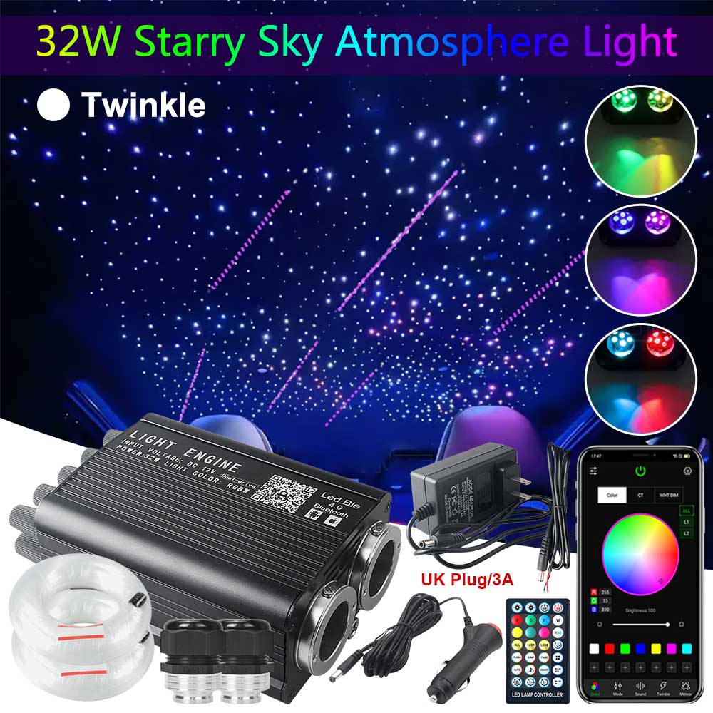 32W Twinkle Dual port Fiber Optic Star Ceiling Kit with RGBW Meteor effect APP Car Roof stars Fiber Optic Starry Sky Car Ceiling
