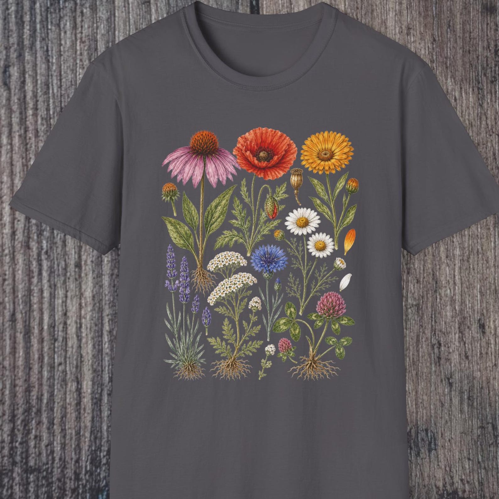 Pressed Wildflower Shirt, Botanical Flower Tee, Meadow Garden T shirt, Summer Floral Shirt, Nature Lover Tee 3XL