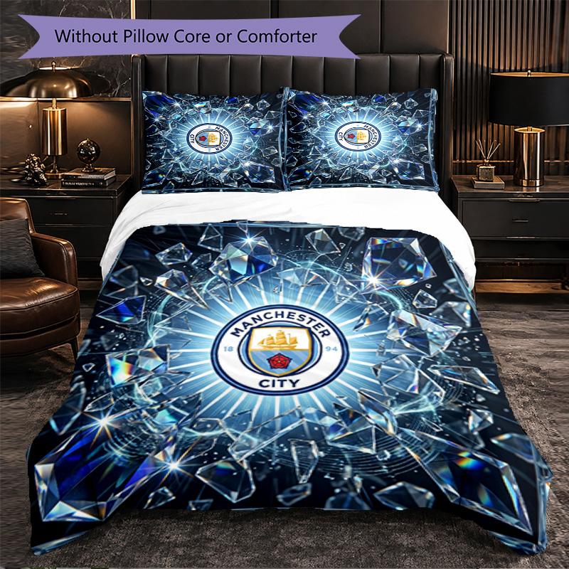 Set Lenzuola Manchester City Modello 3 Pezzi Morbida Copripiumino in Microfibra con Federe per Camera da Letto