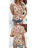 Women's Colorful Floral Print V-Neck Short-Sleeve Top - Summer Fashion