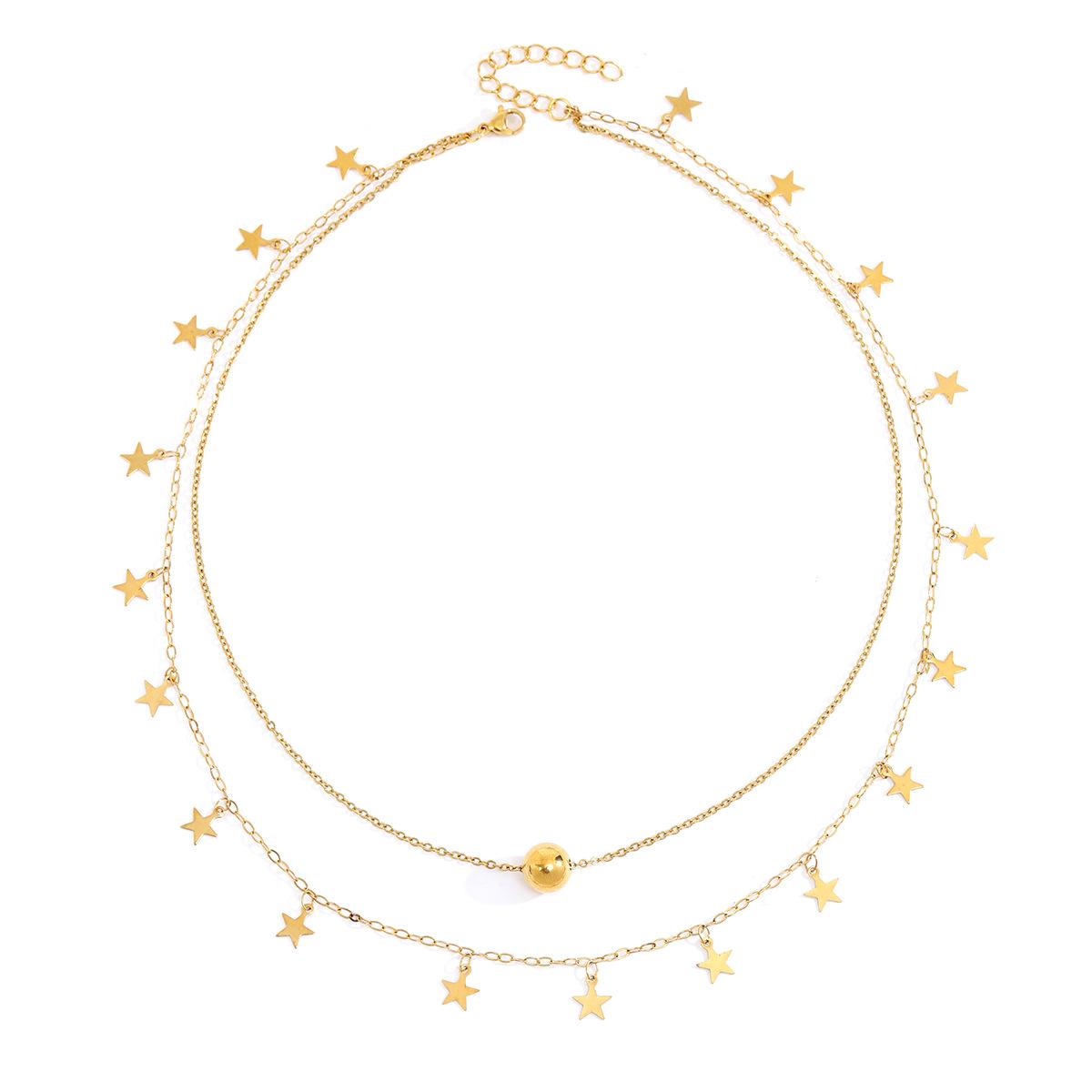 

Европейско-американская подвеска «Золотая звезда», ожерелье из нержавеющей стали с двойной цепочкой для женщин