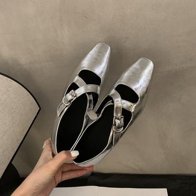 Nischen-Französische innen erhöhende weiche Sohle silberne Mary Jane Schuhe für Damen 2024 Frühherbst neue Retro Ein-Pedal Einzel-Schuhe für Damen