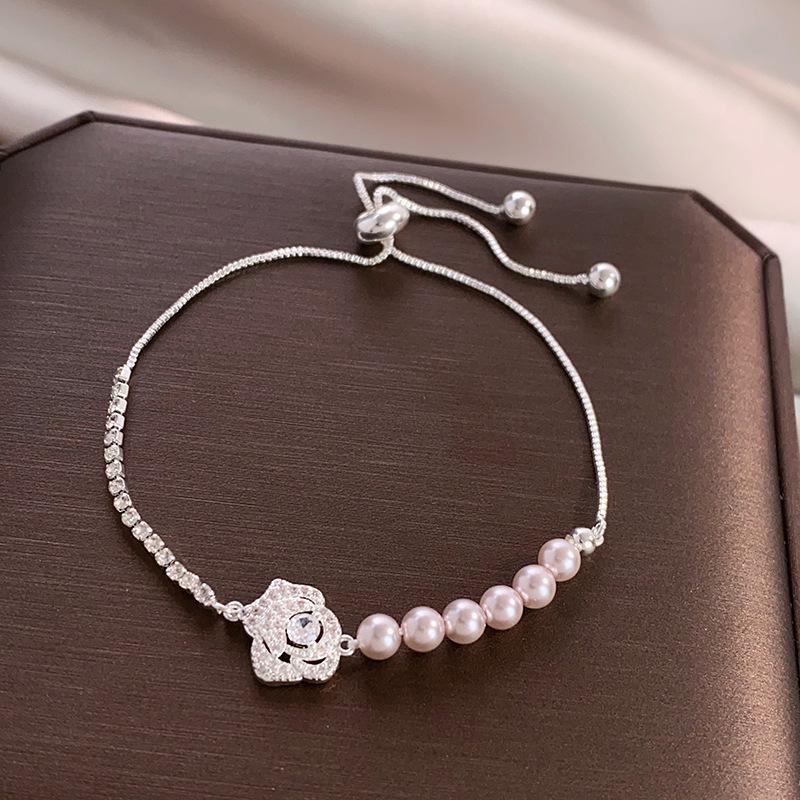Inlaid Zircon Pearl Rose Bracelet: Elegant, Versatile, High-End Commuter Bangle
