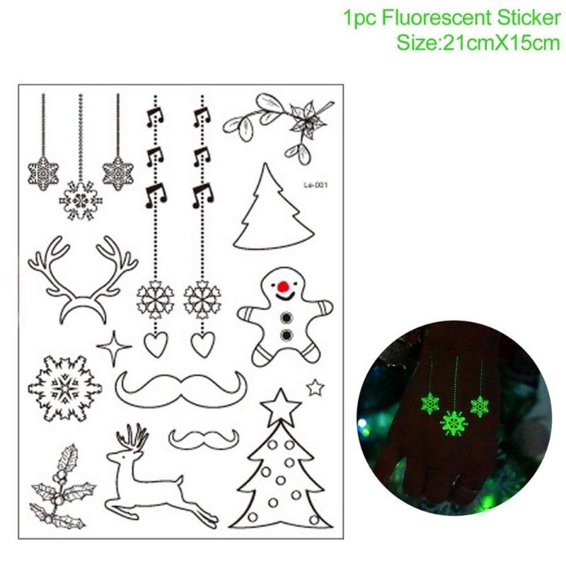 1 Peça Adesivos de Tatuagem Temporária Luminosos Natal Enfeite de Feliz Natal Decoração de Árvore de Natal para Casa Ano Novo 2019