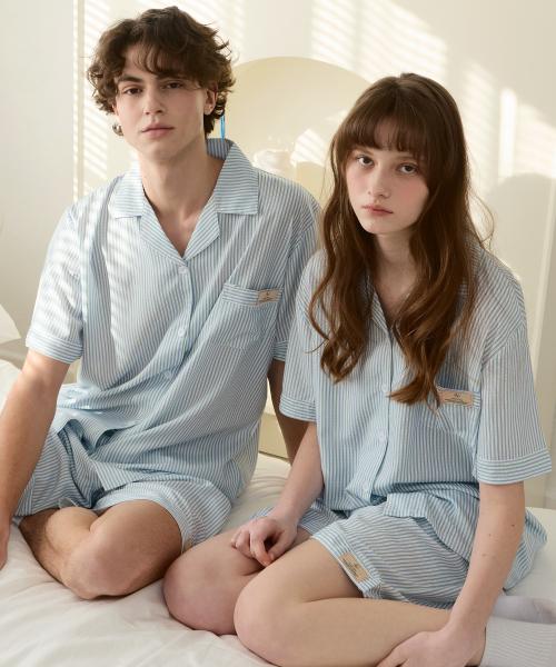 [Pink Zone] Mist Short-Sleeve Collar Pajama Set [Shipped from Korea] 100% Authentic