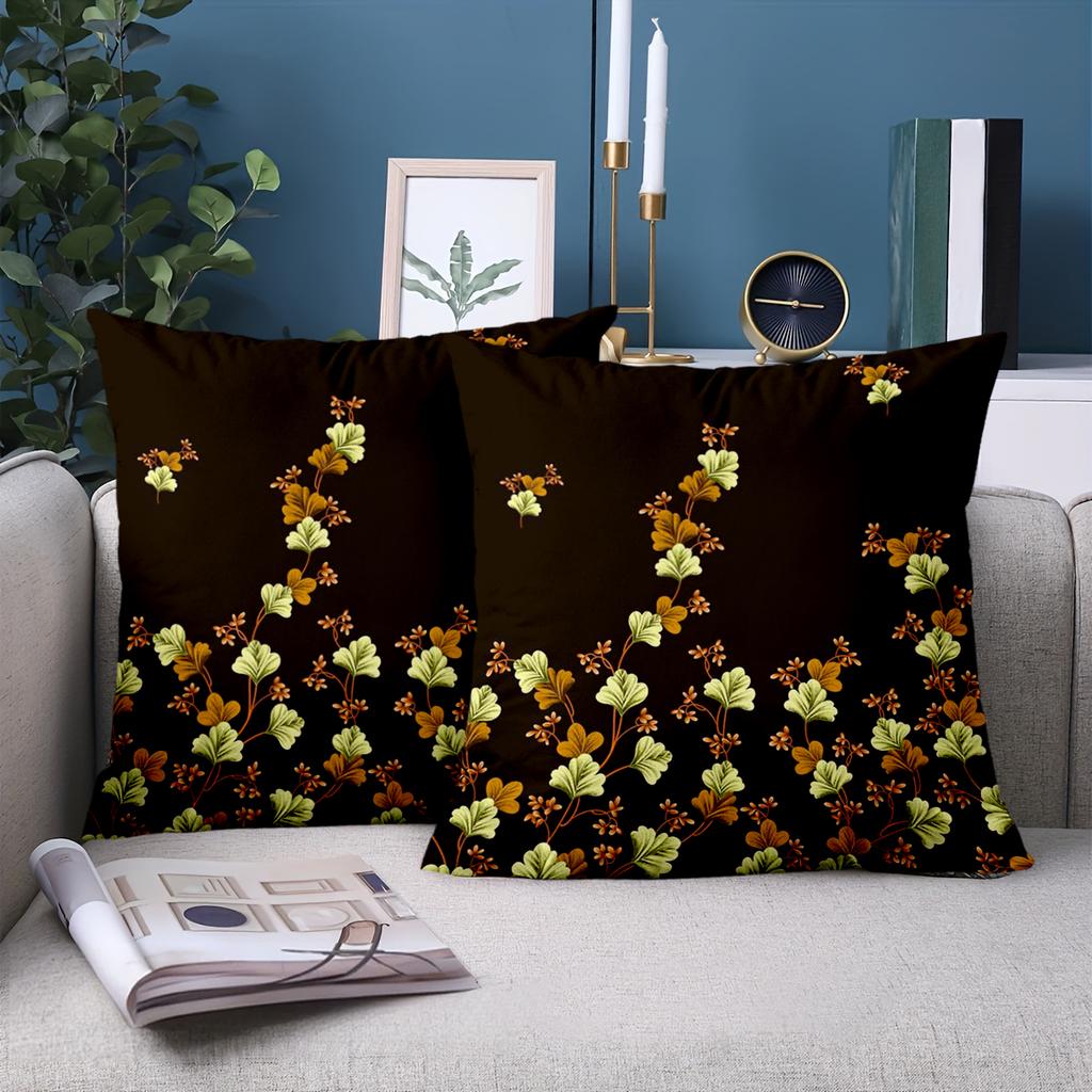 1 Pieces -2D Flat Printing Floral Pattern Black Throw Pillow Cushions Set Polyester Pillowcase, Sofa Decorative Cushion Cov