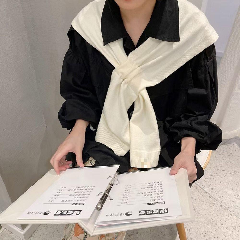 Knotted Scarf Neck Cross Cloak Fake Collar Cape Blouse Shoulders Scarf Knitted Shawl Cross Shawll