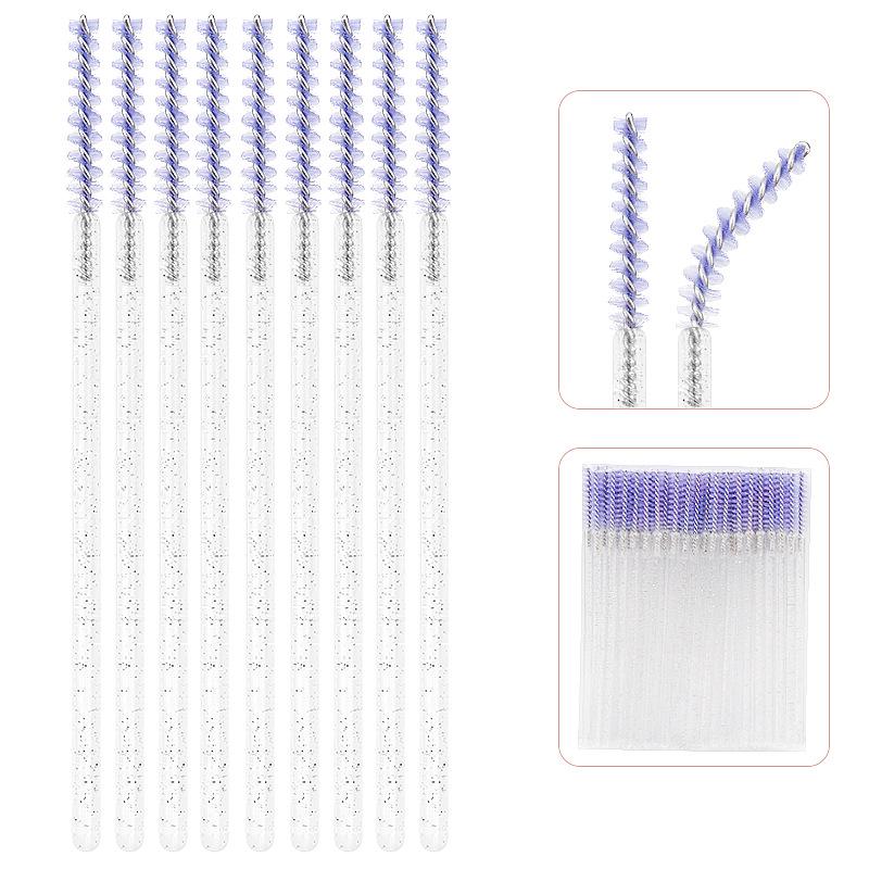 Straight Head Mascara Brush & Eyelash Curler Set - Disposable Spiral Rod with Crystal Eyebrow Comb