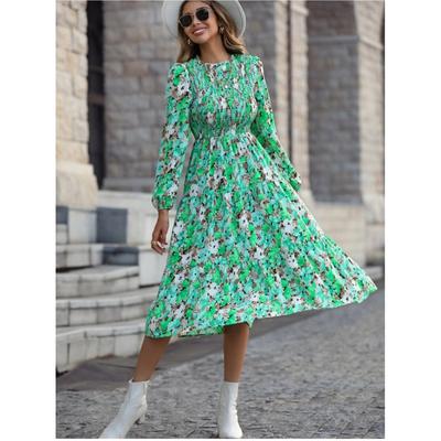 Spring and Autumn Women's Dress Printed Cake Dress Fashion Women's Long Sleeve Dress