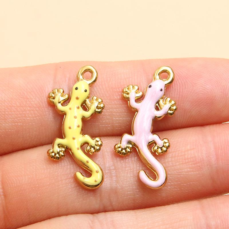 18K Gold-Plated Honeybee & Gecko Pendant - Stainless Steel DIY Jewelry