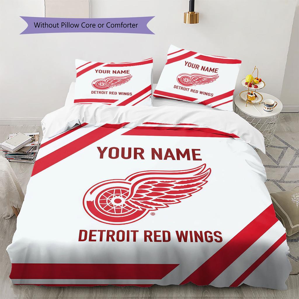 Custom Name,Detroit Red Wings Pattern Bedding Home Decoration Birthday Gift ( 1 Duvet Cover + 2 Pillowcase, Without Core),fan Merchandise.