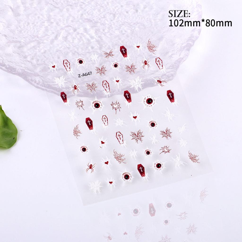 5D Geprägter Nail Art Sticker Halloween Cartoon Spinnennetz Geist Kürbislaterne Nagel Klebeaufkleber