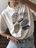 Beautiful Seashell Pattern Print Tee Casual Short Sleeve Womens Tshirt Streetwear Comfortable Graphic Tops Vintage Loose TShirt