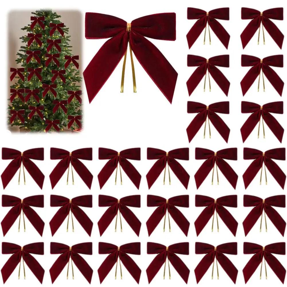 24piece Velvet Christmas Wreath Bow Decorations Festive Ornaments For Christmas Tree Hanging Christmas Party Decoration 9x9 T8U5