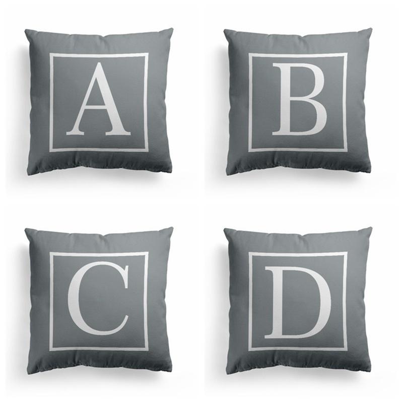 45x45cm Pillow Cover Letter Alphabet Printed Grey Pillowcase Decorative Pillows Cushion Cover Use For