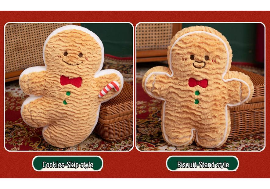 Festive Christmas Tree & Gingerbread Man Plush Cushion, New Year Gift & Wreath