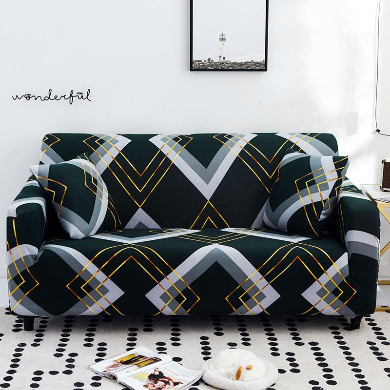 Stretch Sofa Cover Geometry  For Living Room Furniture Protector Couch Cover With Elastic Bottom Sofa Slipcovers For Pets, Kids