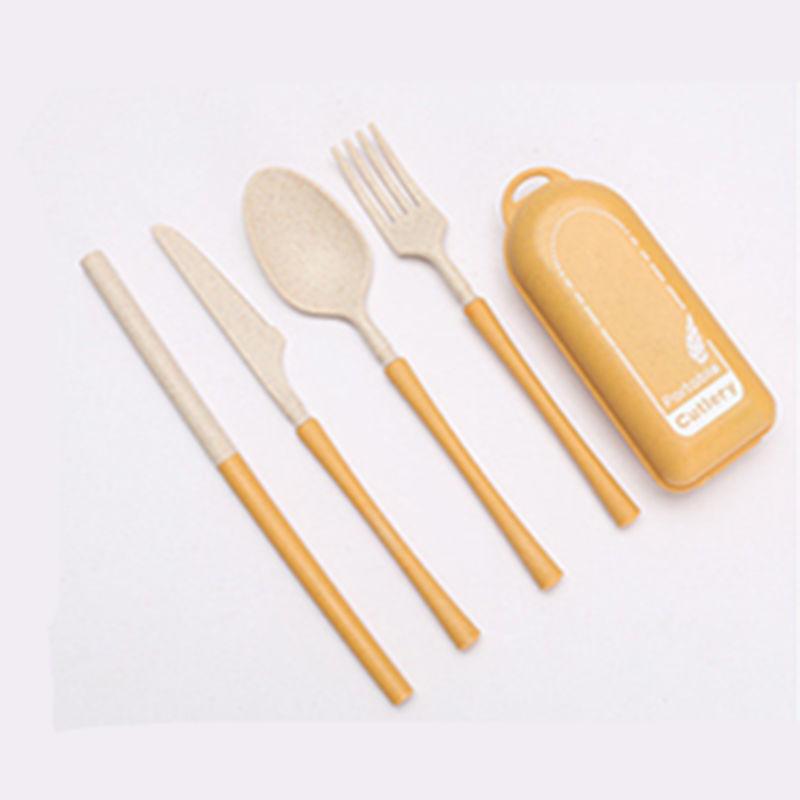4Pack Reusable Travel Utensils Set With Case Portable Folding Cutlery Set for Picnic Camping Wheat Straw Spoon Fork Knife Straw