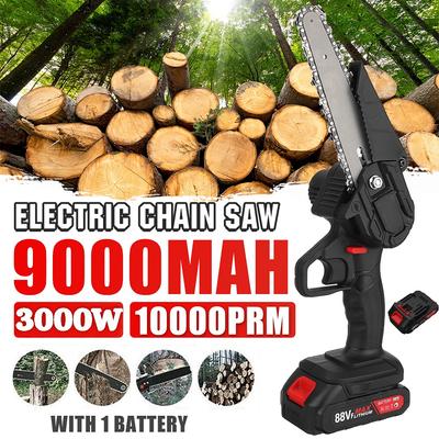 Mini motosierra eléctrica de 88V, 3000W, 6 pulgadas, batería, motosierra de poda para carpintería, sierra de registro de jardín con una mano, herramienta eléctrica