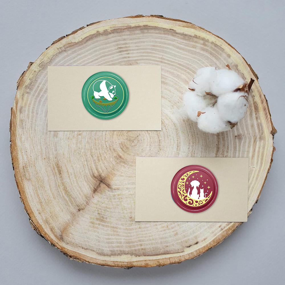 2pcs/set Animals Wax Seal Stamps With Handle, Bear, Mandala Elephant, Dog and Cat On the Moon Pattern Brass Wax Stamps For Decor