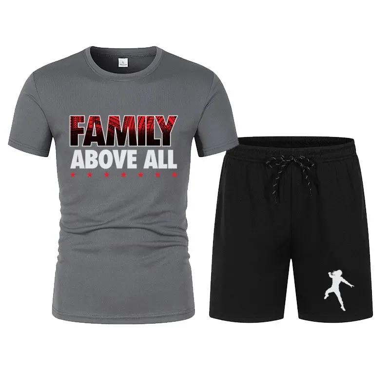 Bărbați's Black Roman Reigns Levels Above T-shirt Shorts Set de vară cu mânecă scurtă Bărbat Overiszed costume Seturi de îmbrăcăminte la modă noi