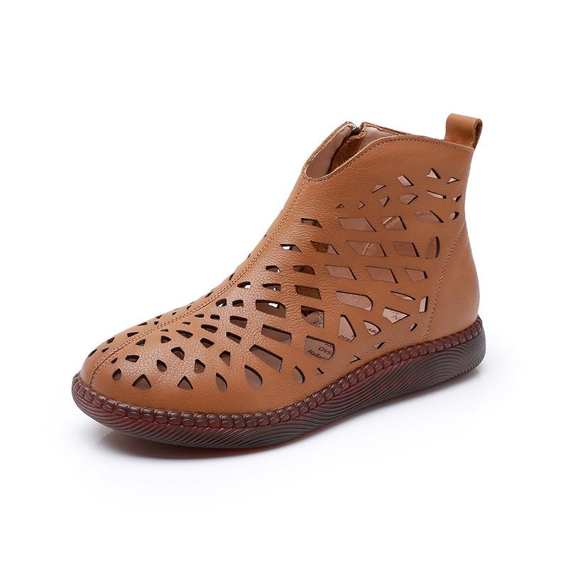 Fashion GKTINOO Women's Summer Boots Fashion 2025 New Genuine Leather Women's Sandals Hollow Design Non-slip Round Toe Ladies Shoes