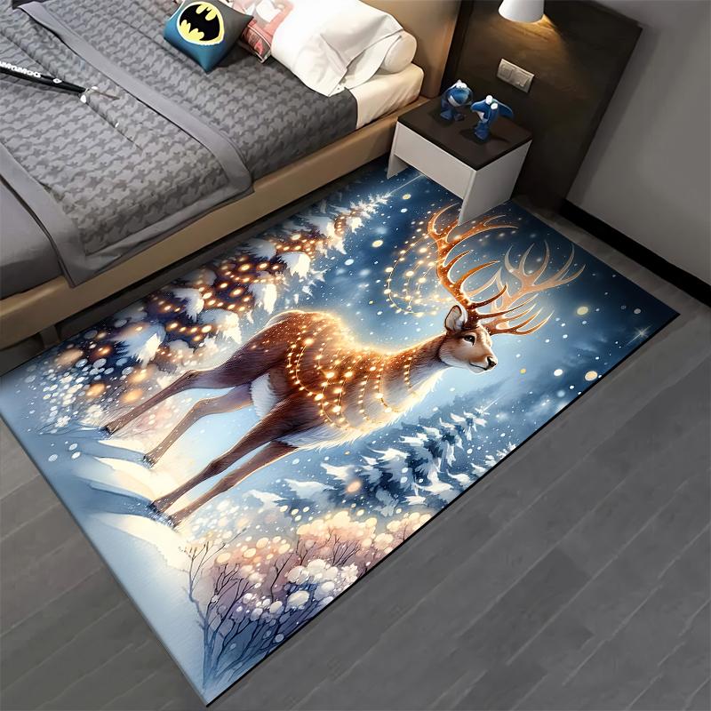 "Winter Deer Carpet with Snowy Forest Lights, Elegant Home Decor" Suitable for use as an anti-slip for living room bedroom sofas