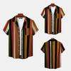 Men Shirt Contrast Color Vintage Striped Short Sleeves Single-breasted Daily Wear Cotton Pocket Men Summer Top Men Clothes