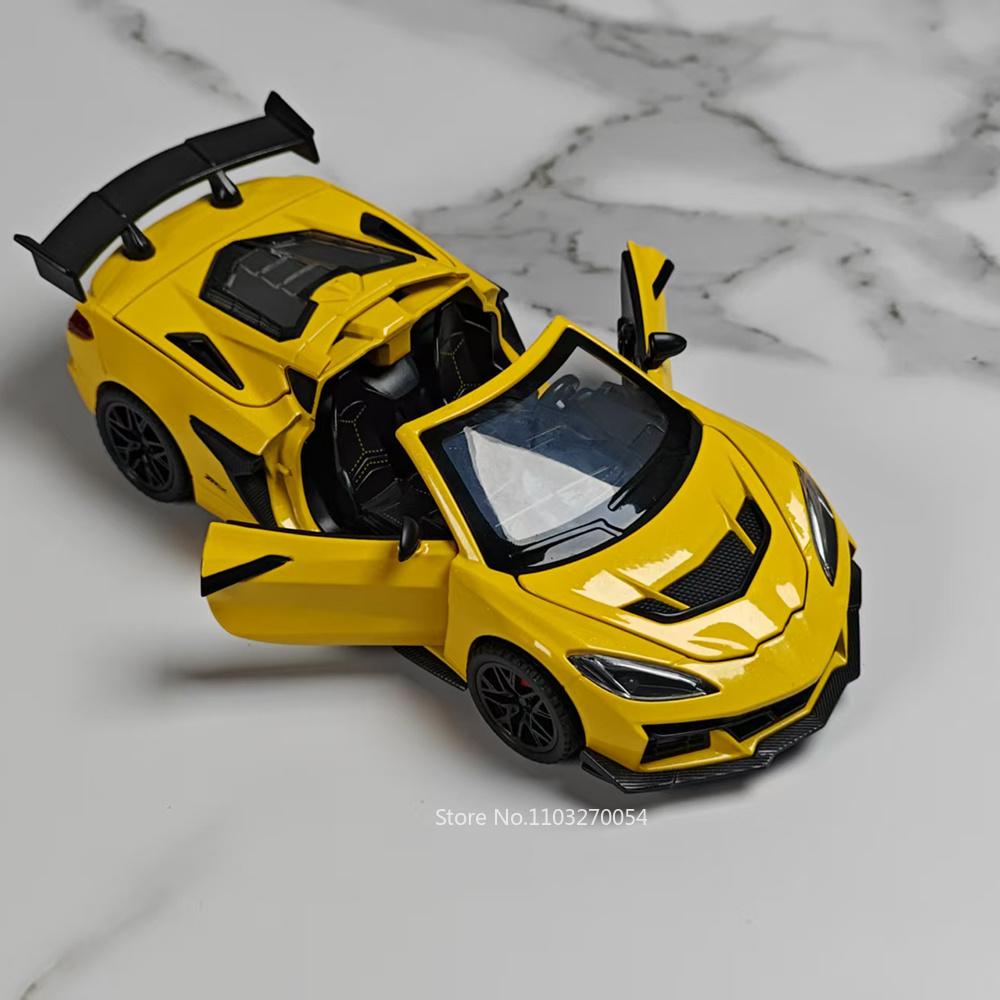 1:32 Scale C8 C2 Diecast Model Toys Alloy Car Hood Can Opened Rear Wheel Return Force Miniature Vehice Christmas Gift Decoration