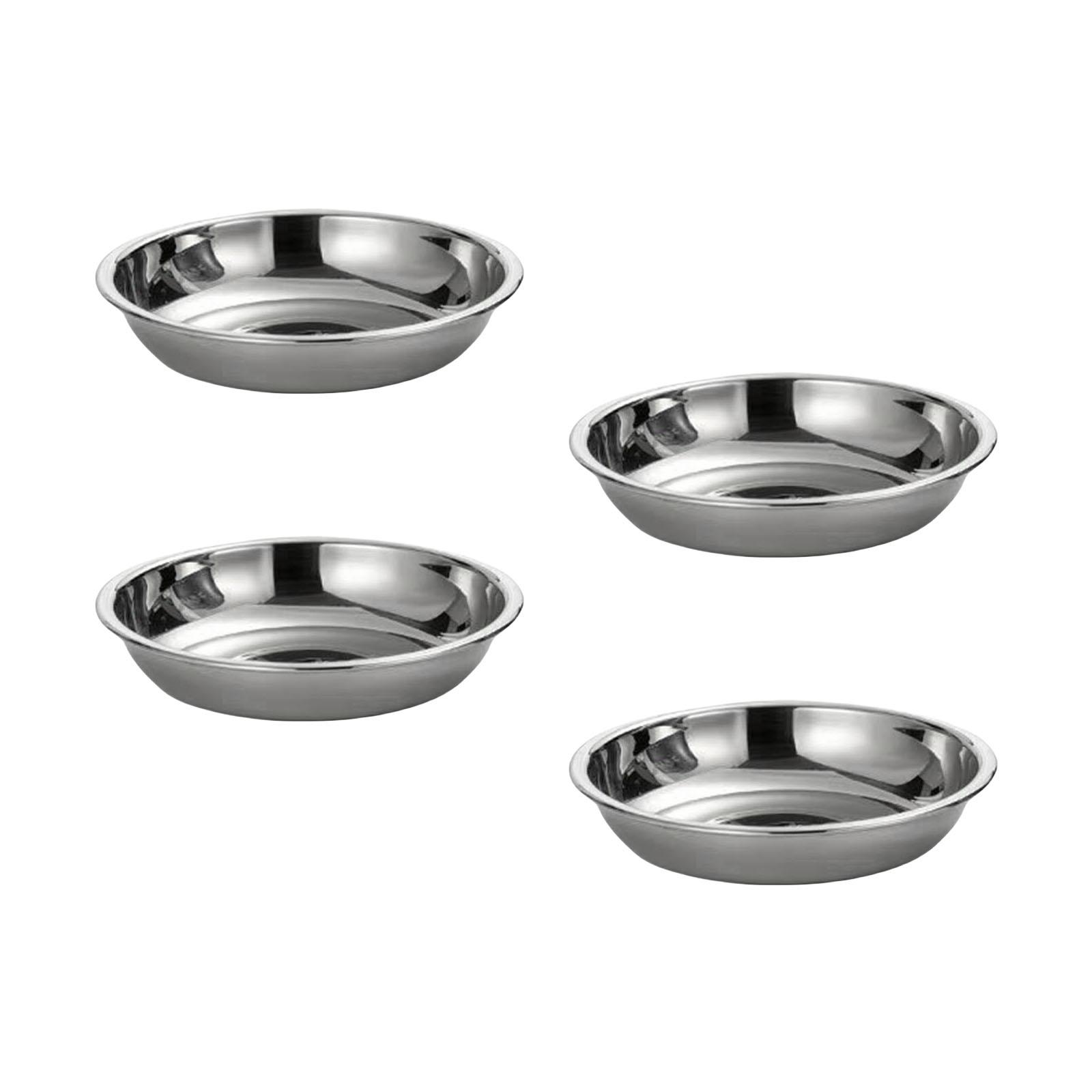 

4Pcs Stainless Steel Dinner Plates Small Sauce Dishes Seasoning Serving Tray Flat Plate Serving Dishes Easy to Use 11CM