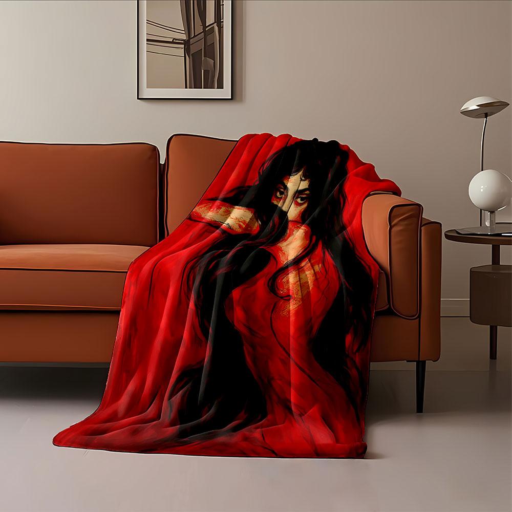Mysterious Woman In Red for All Seasons Blanket Lunch Break Throw Gift