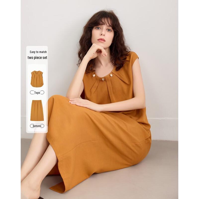 Women s Lycra Tencel Linen Blend Sleeveless Skirt Set S