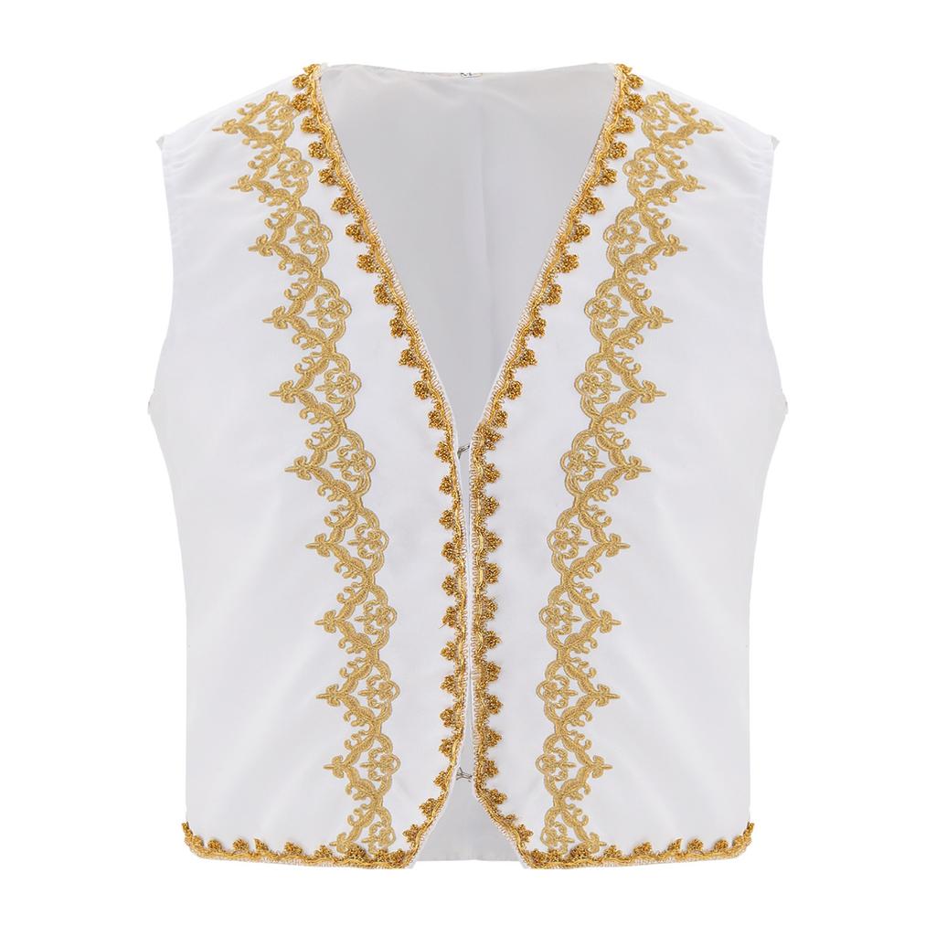 Mens Steampunk Victorian Vest Gold Trims Embroidery Open Front Design Medieval Gothic Waistcoat Arabian Costume