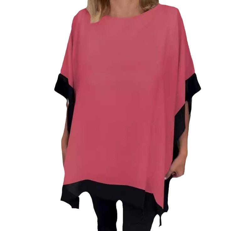 2024 Women's Round Neck Batwing Sleeve Patchwork T-shirt