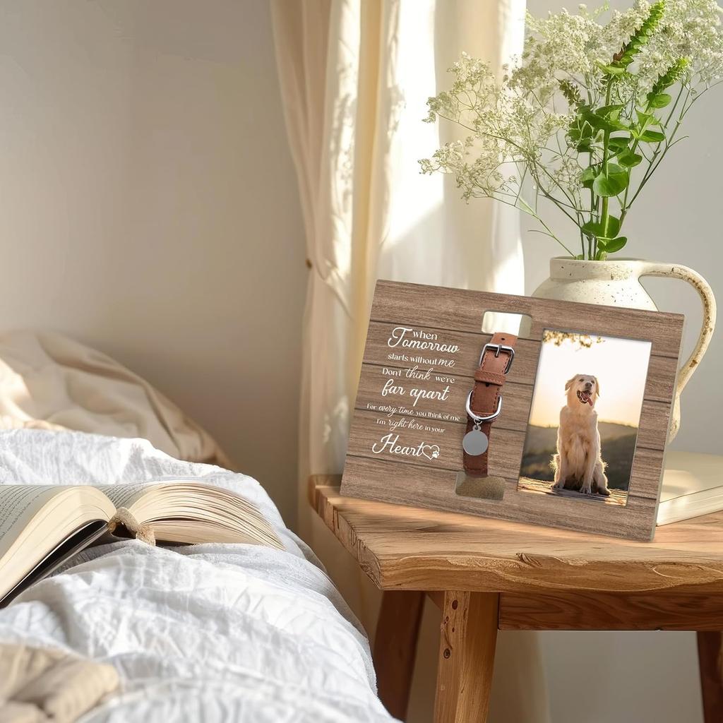 Dog Cat Pet Memorial Picture Frame with Collar Holder, Pet Cat Dog Memorial Loss Gifts for Loss of Dog, When Tomorrow Starts Without Me Picture Photo