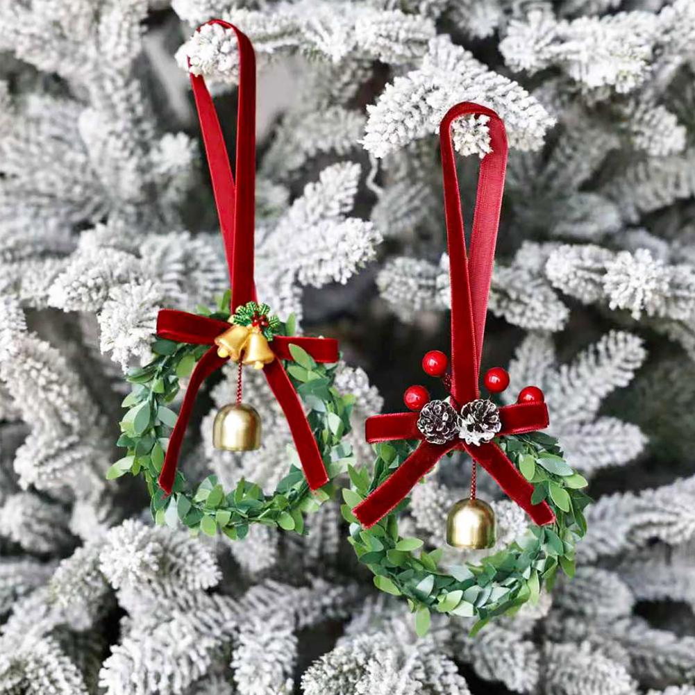 Christmas Bow With Bells Classic Red Green Velvet Bow Bell Pandent Wreaths Hanging Wreath Decoration Decorative Christmas Z4J9