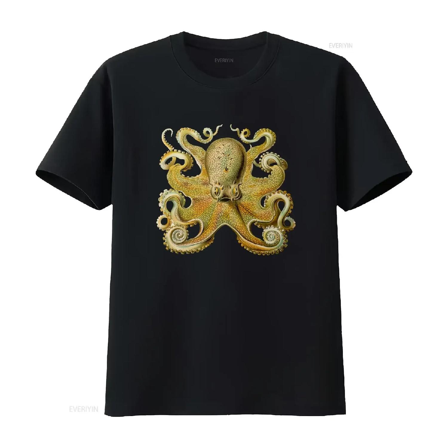 

Octopus T shirt Drawing Retro Vintage vintage Washed Soft Unisex homme Top For Everyday Wear Stylish Breathable Casual S чёрный