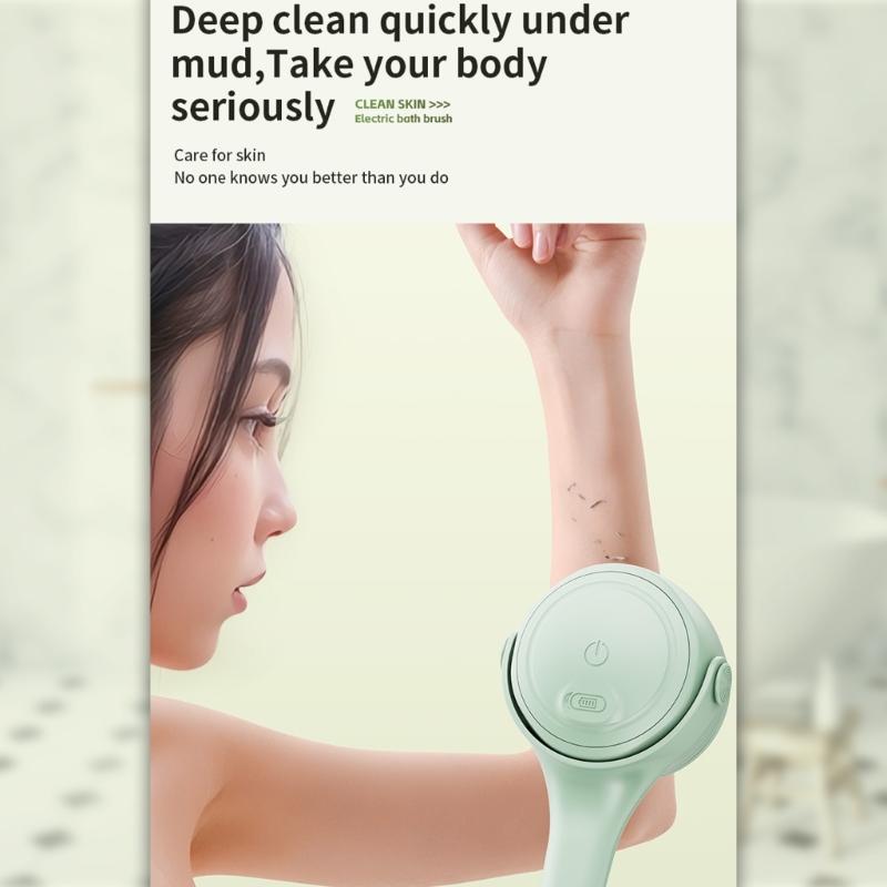 Electric Soft Body Bath Brush Shower Scrubber Double Handle Back Rubbing Machine Long Handle Cleaning Brush Bathroom