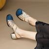 New Matching Color Round Head Sandals for Women Thin Belt Braided One Line Buckle Thick Heel Bun Head Roman Shoes