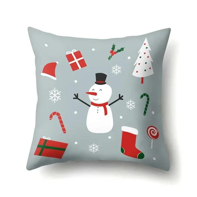 Christmas Snowman Printed Sofa Decorative Cushion Cover Pillow Pillowcase Polyester Throw Pillow Home Decor Pillowcover