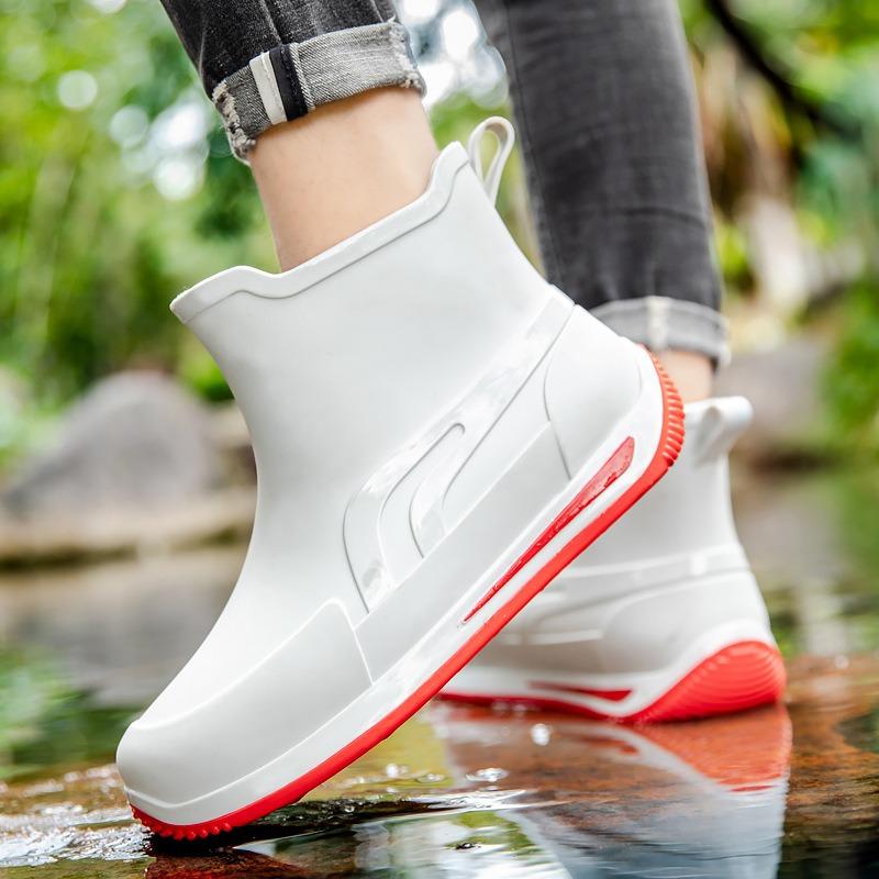 Fashion Short Tube Thickened Waterproof Shoes Couple Rain Shoes Low-top Warm Work Rubber Shoes Non-slip Fishing Kitchen Rain Boots Men