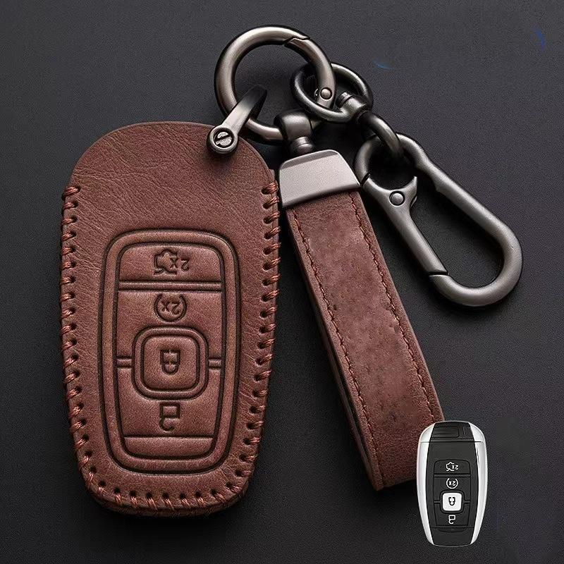 For Lincoln Continental MKC MKZ MKX Navigator Z Nautilus Aviator Corsair 2017 2018 2019 2022 Leather Car Key Cover Keychain