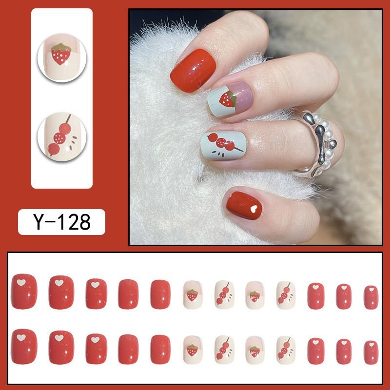 Short Press-On Nails Set Ins Style Fake Full Cover Acrylic Nail Tips Women Daily Wear