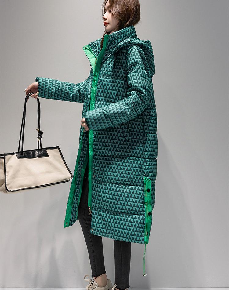 Herbst und Winter Damen einfarbig mit Kapuze kariert locker lässig verdickend warm lange Damenjacke