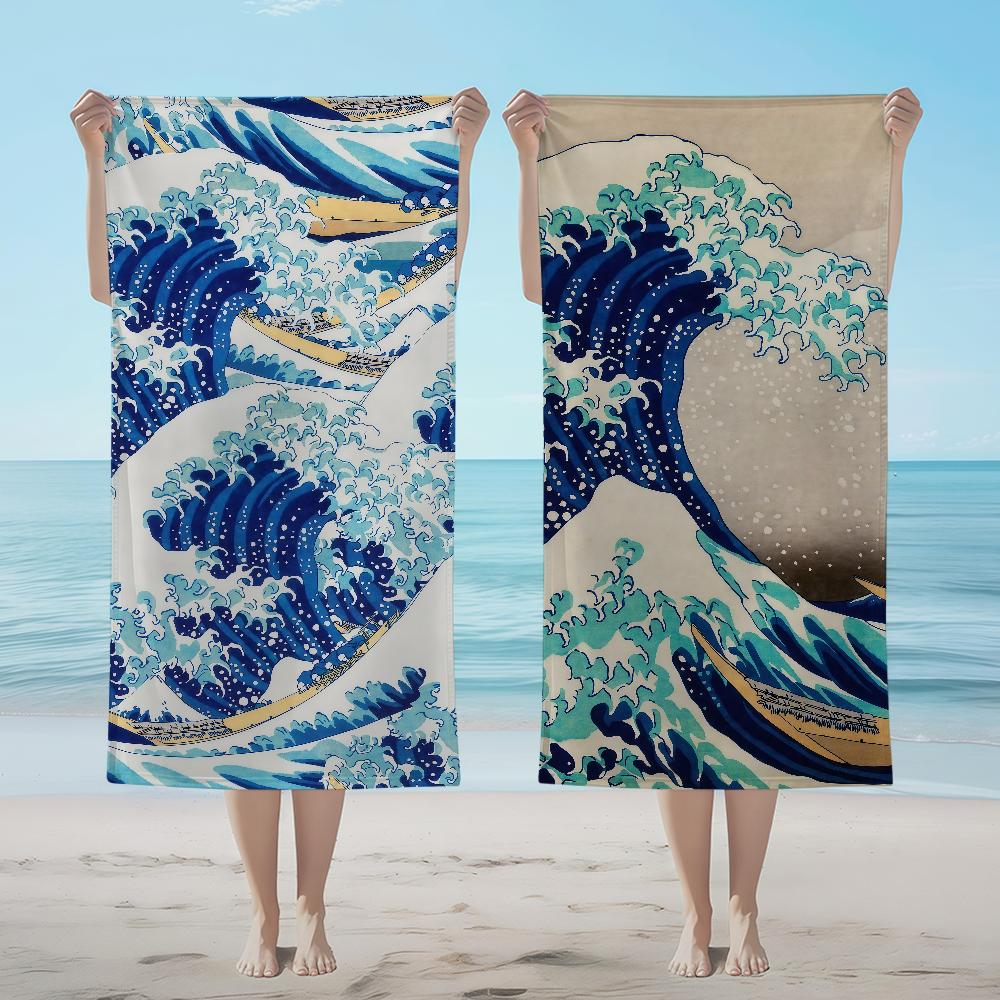 Towel Textile Bathrobe Beach Quick-Drying Lightweight Portable Great Camping Swim Pool Hokusai Wave Travel