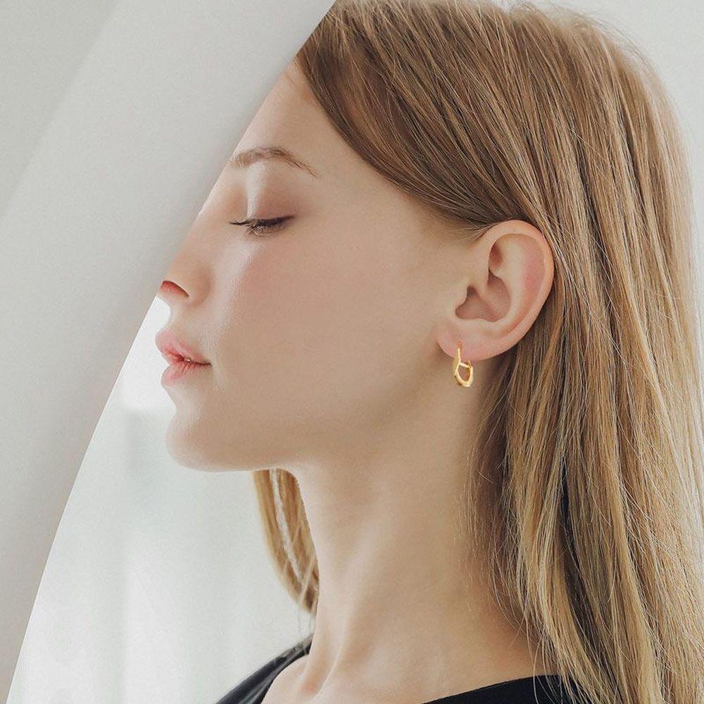 J.Lauren Chandal One-Touch Curve Gold Silver Earrings M03792 [32200970]