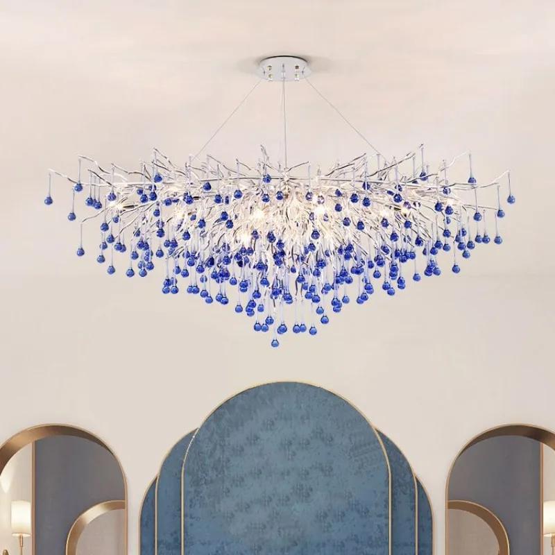 Creative Tree Branch Chandelier for Bedroom Girl Room Decoration Hanging Lamp Lovely Cute Pink Blue Pendant Lighting Fixture